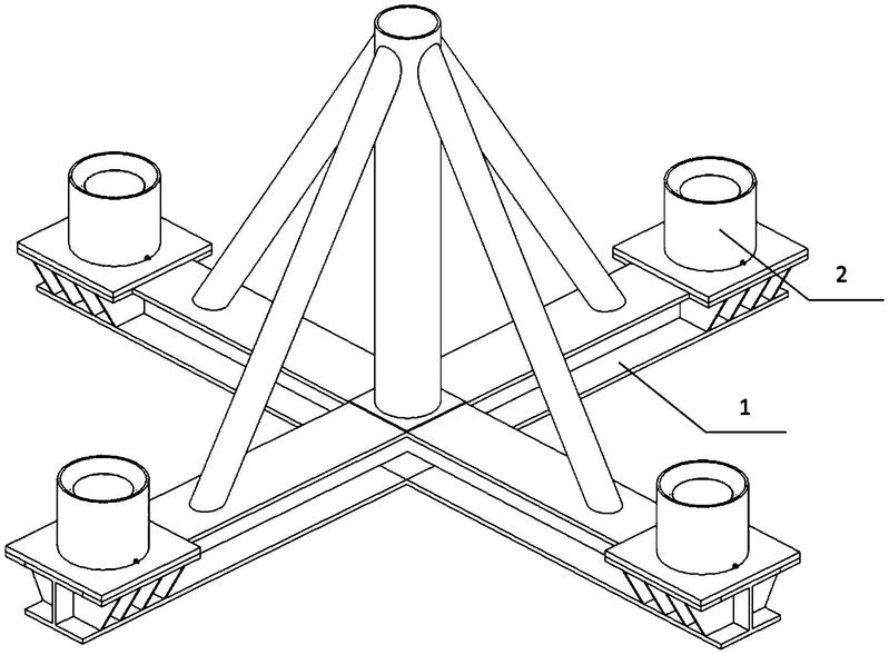 包括十字托梁,在十字托梁的悬臂端上方设有与其固接的网架上弦球球托