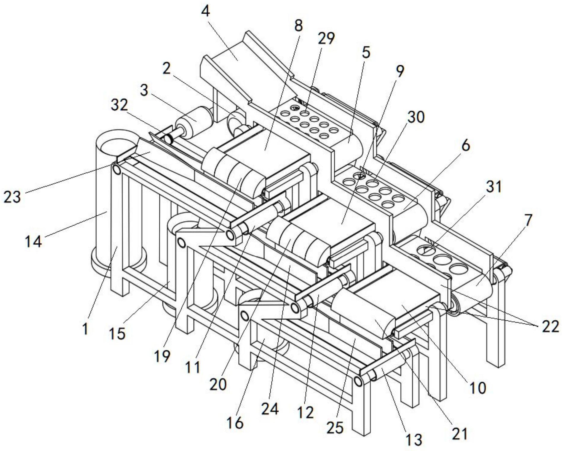 包括机架,大电机,小电机,滑道,传送带组,餐具储放装置,传送带组包括