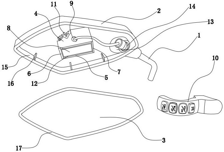 它解决了现有的后视镜中结构复杂,安装麻烦,容易出现故障的问题.