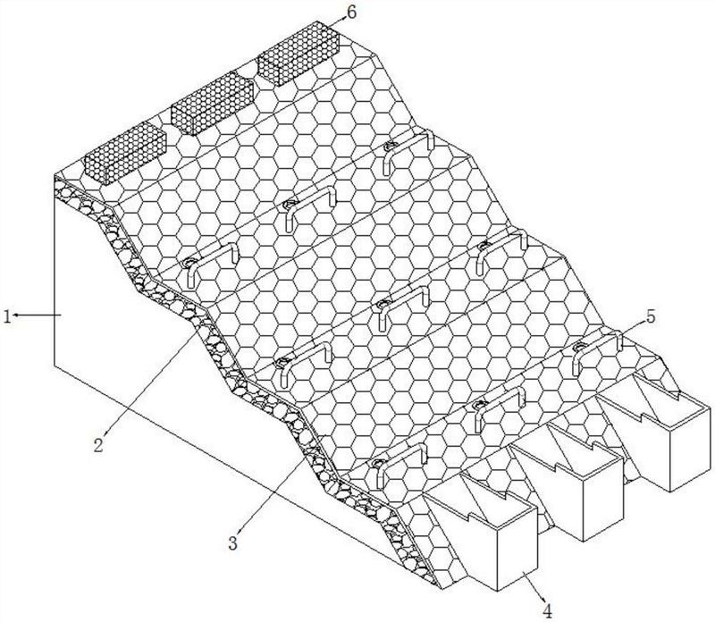 面设置为阶梯式结构,且土壤层的顶面贴合有多个呈弯折状的混凝土基板