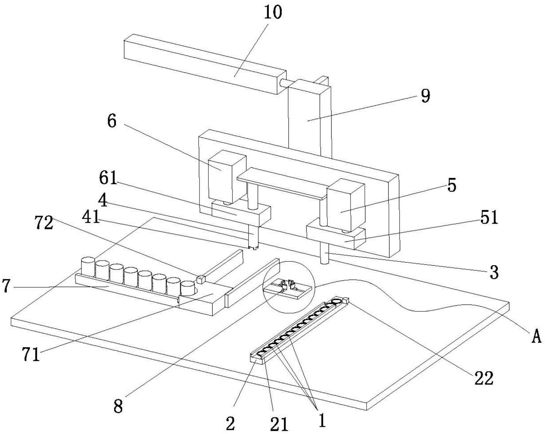 包括抓取机械手,装配机械手和沿o型圈输送方向依次设置的供料工位