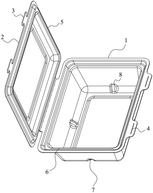 包括盒身和盒盖,盒盖能够扣合于盒身,盒身和盒盖的其中一个设置有插舌