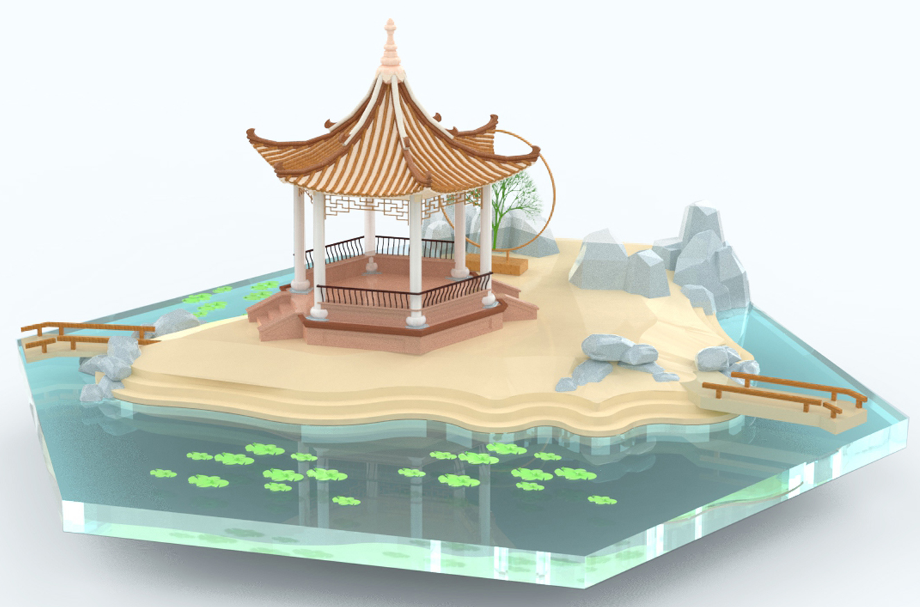 摆件(夏季-荷风四面亭)-爱企查