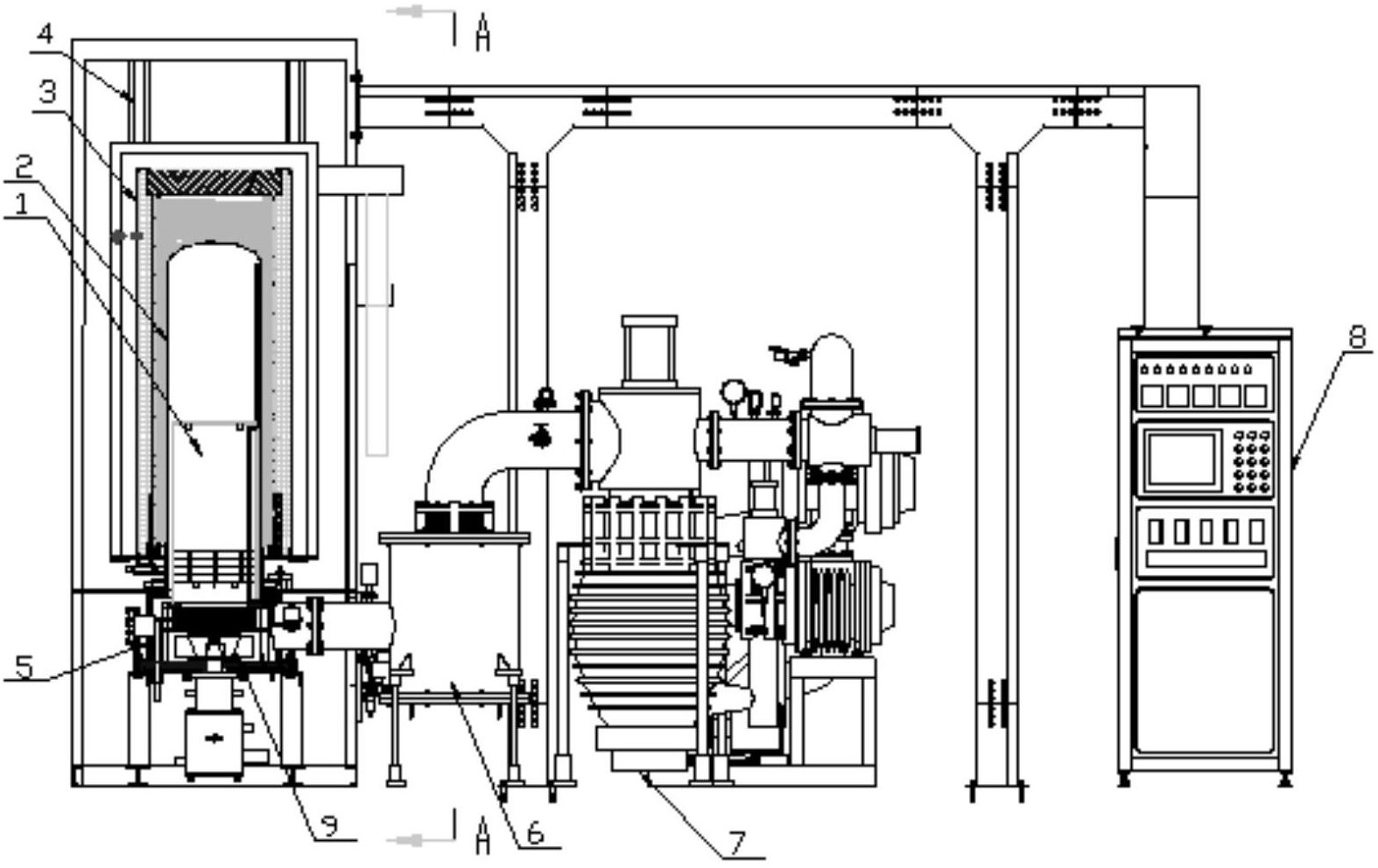 炉体升降组件上设置有炉体;炉体的内部设置有安装在固定板上的真空室
