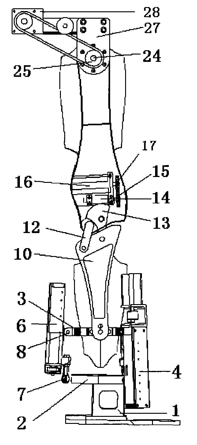 髋关节,膝关节和踝关节依次连接,组成人体下肢外骨骼假肢结构,髋关节