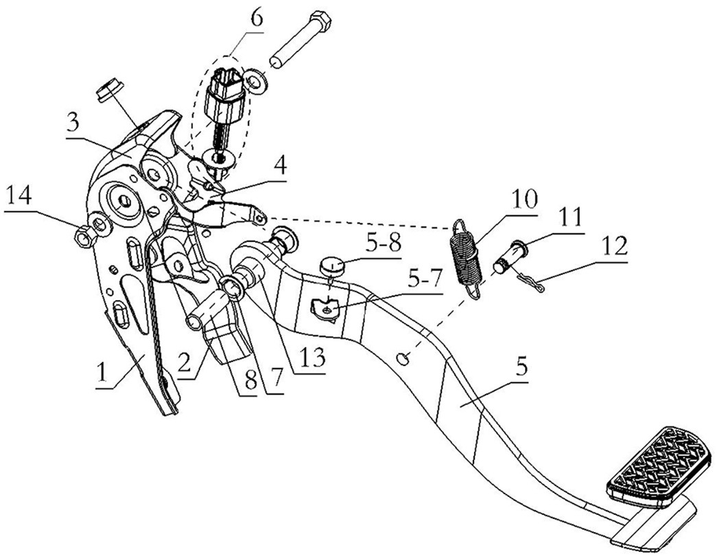 过渡端和自由端组成,在结构增加踏板刚度的同时,减小踏板臂的重量,从