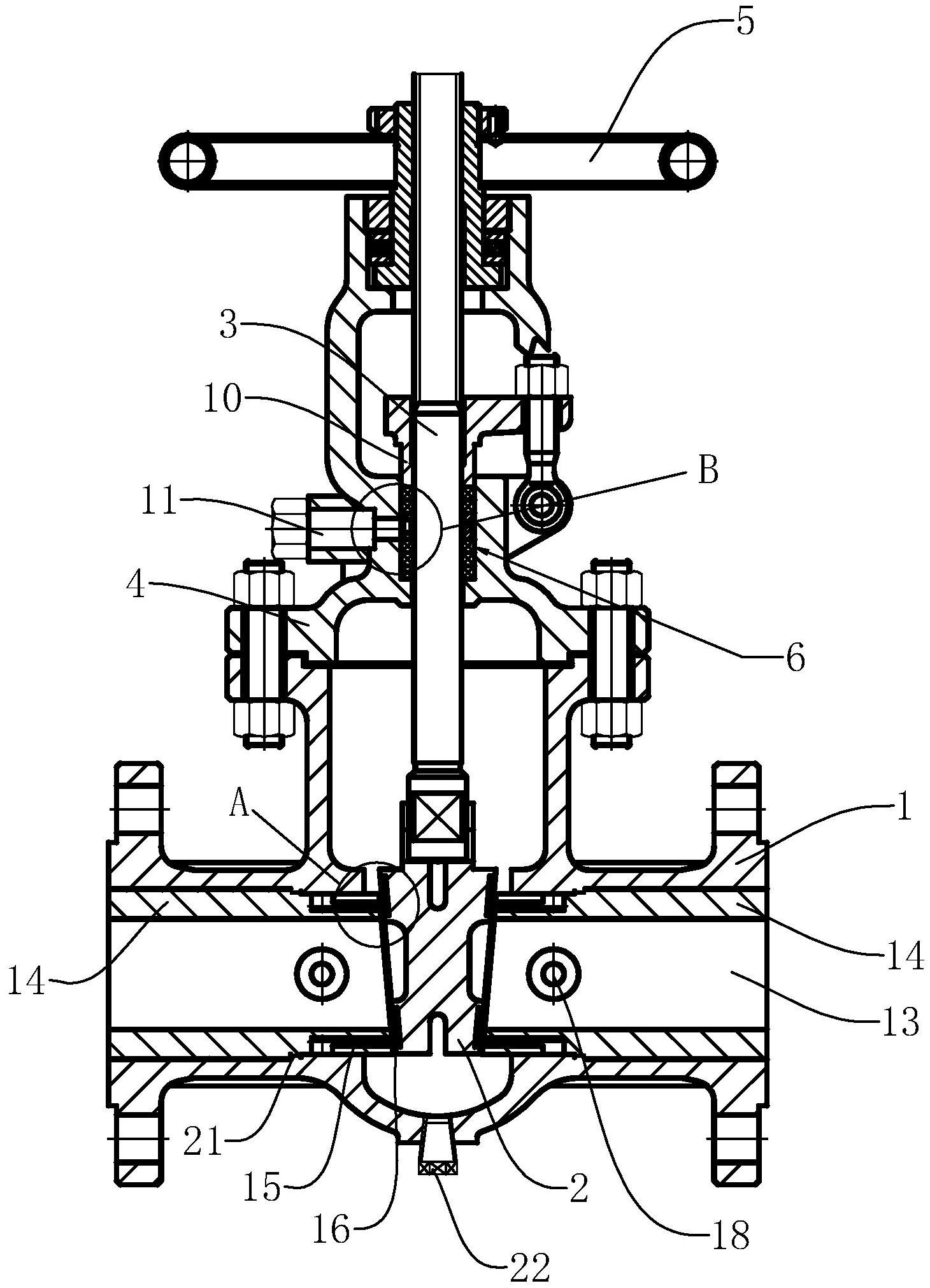 摘要附图摘要本实用新型公开了一种差压油密封楔式闸阀,包括阀体,闸板