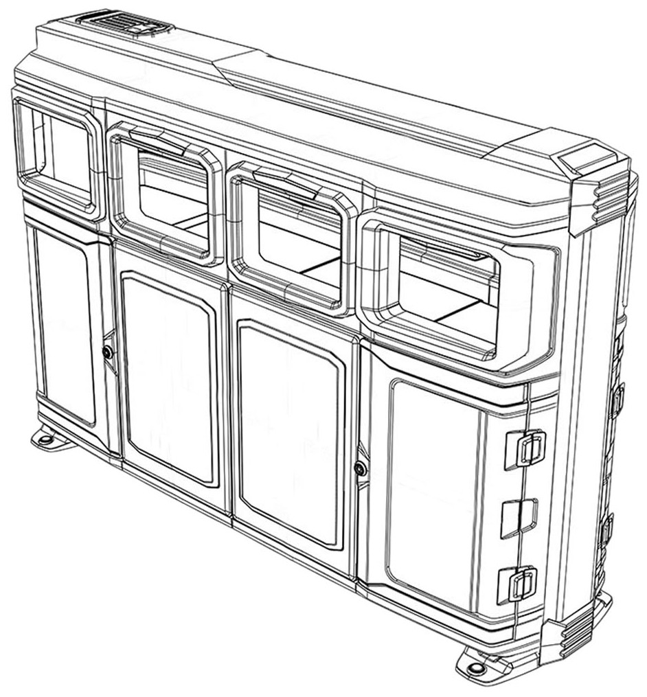 摘要附图摘要1.本外观设计产品的名称:果壳箱(四分类).2.