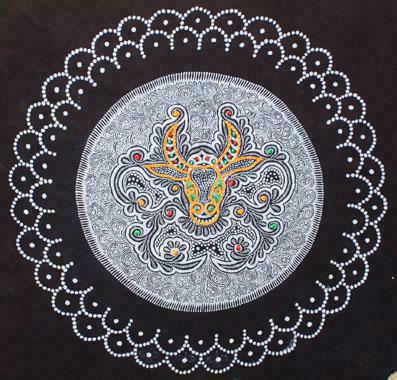 摘要附图摘要1.外观设计产品的名称:壁挂(刺绣蜡染4).2.