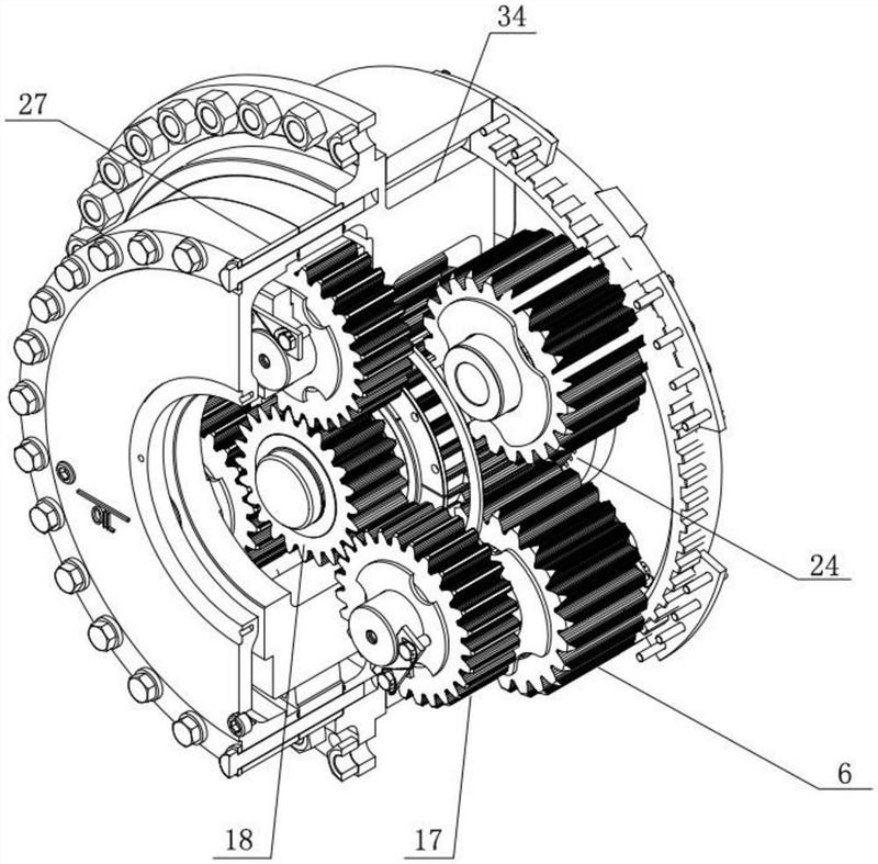 特指一种轮边减速器总成,包括一级行星齿轮结构,二级行星齿轮结构,半