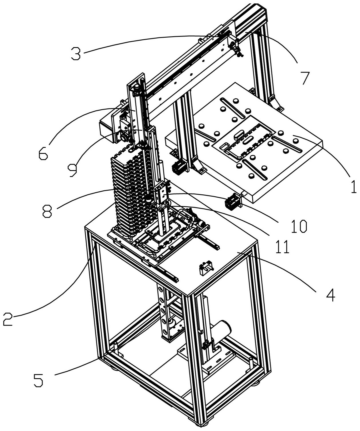 用于将折叠椅部件依次置于成型模上的零件自动补料机构,用于将折叠椅
