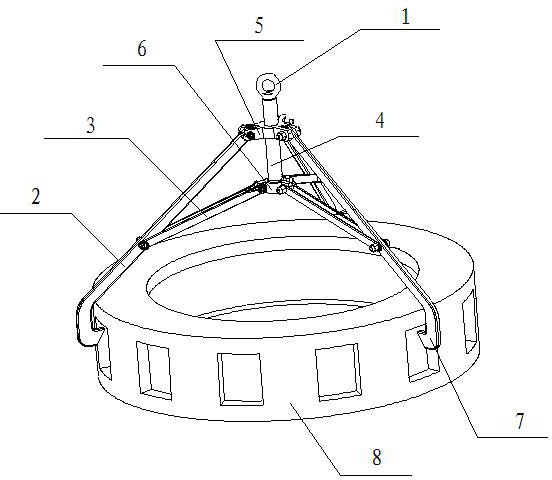 吊具,包括拉杆,所述拉杆顶部设有一吊环,拉杆底部固定有自动弹出装置