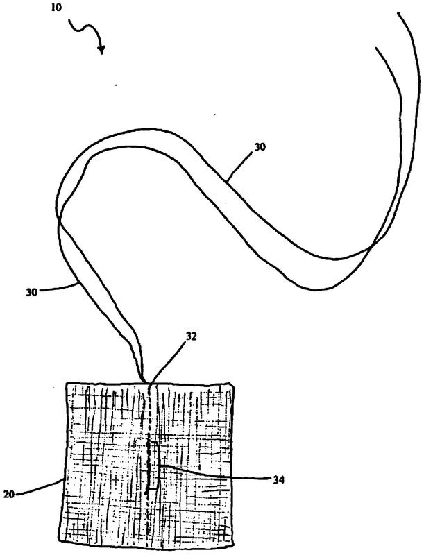 绳的长度至少为十四英寸,所述吸收垫是非织造的人造丝/聚酯成形纱布