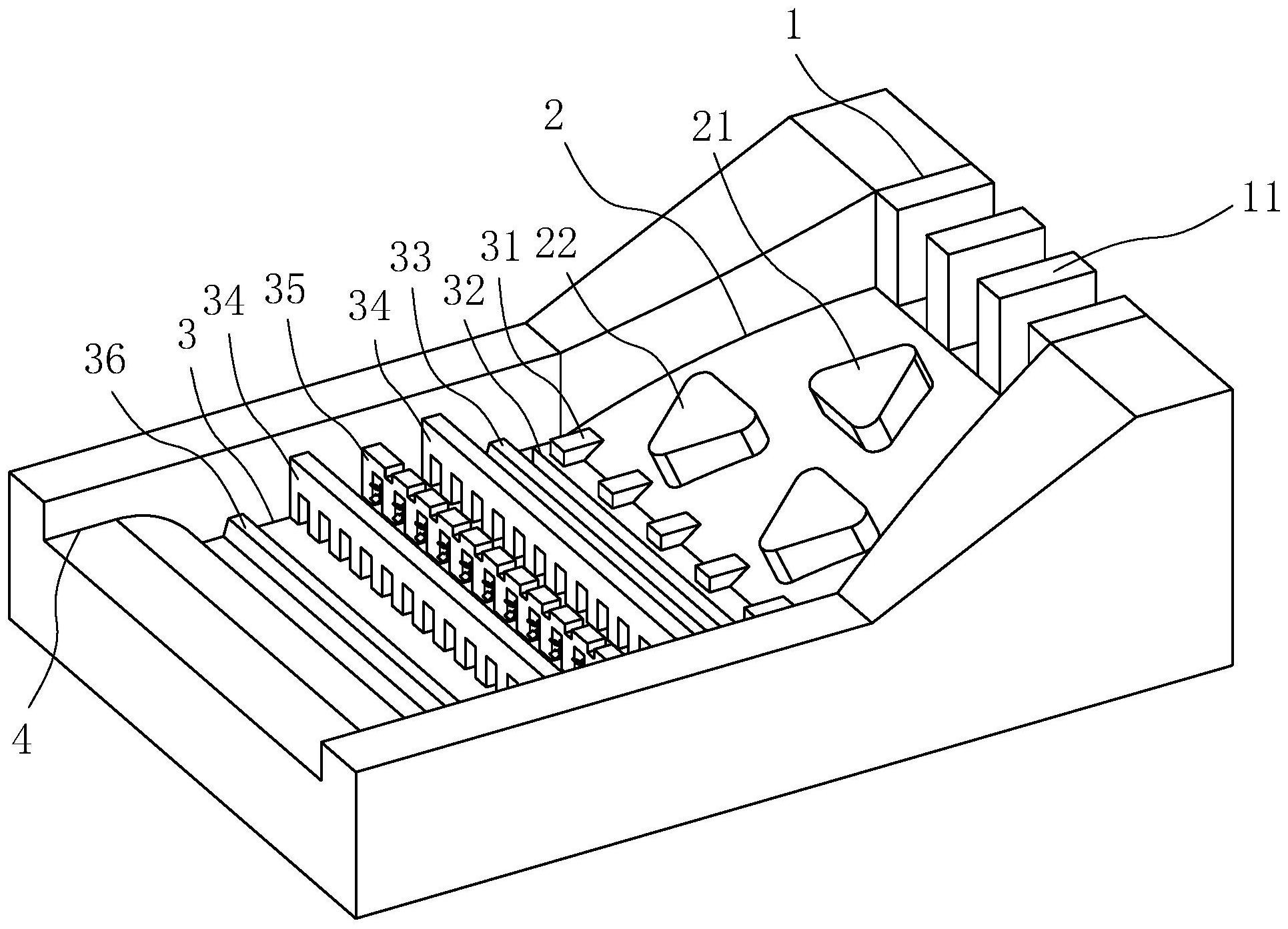 水利工程技术领域,包括依次设置的上游排水平坡段,斜坡扩散段,消力池