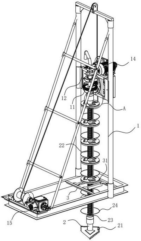 一种回转式钻机,包括机架,所述机架可拆卸式固定连接在地面上;回转盘