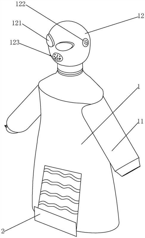 发明涉及便携穿戴式建筑结构构件取芯用污水收集中转设备,其包括罩衣