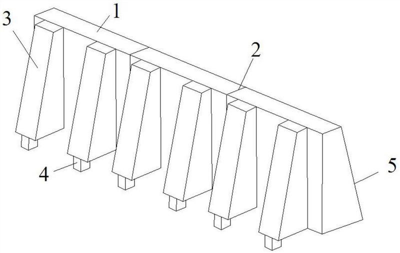 墙墙体,在重力式挡渣墙墙体外侧设有支撑肋,在支撑肋底部设有防滑凸榫