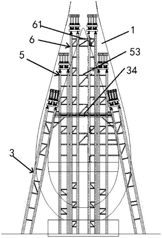 公开了一种斜拉桥施工的支撑结构,用于斜拉桥索塔背侧的支撑,索塔呈
