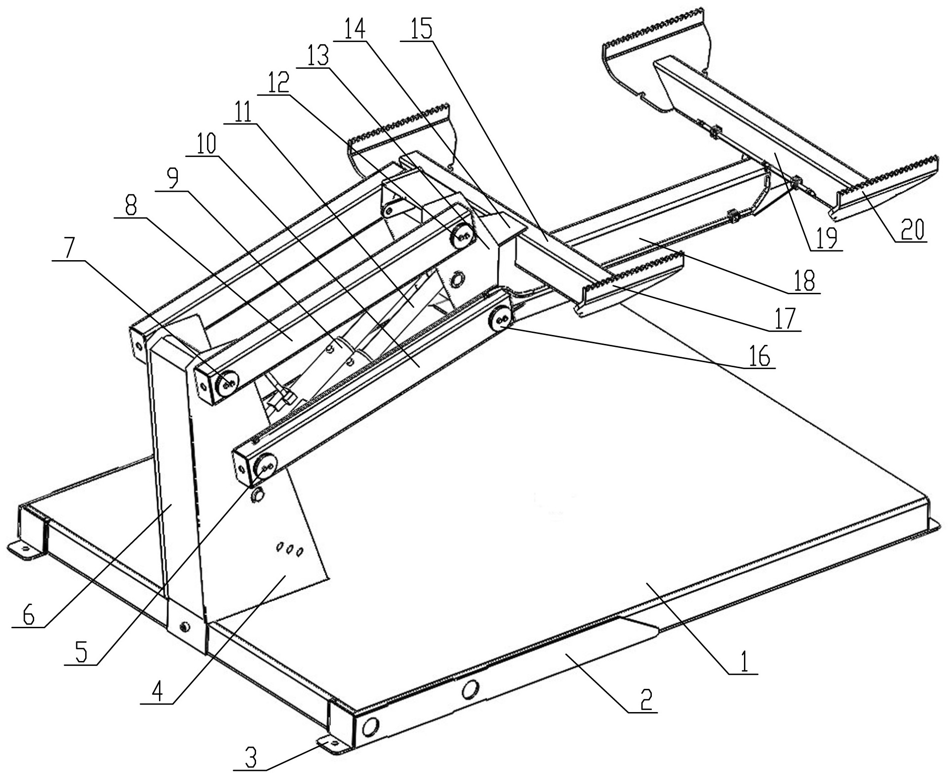 立柱的两侧壁固定有侧板,所述侧板上通过第一销轴对称铰接有第一连杆