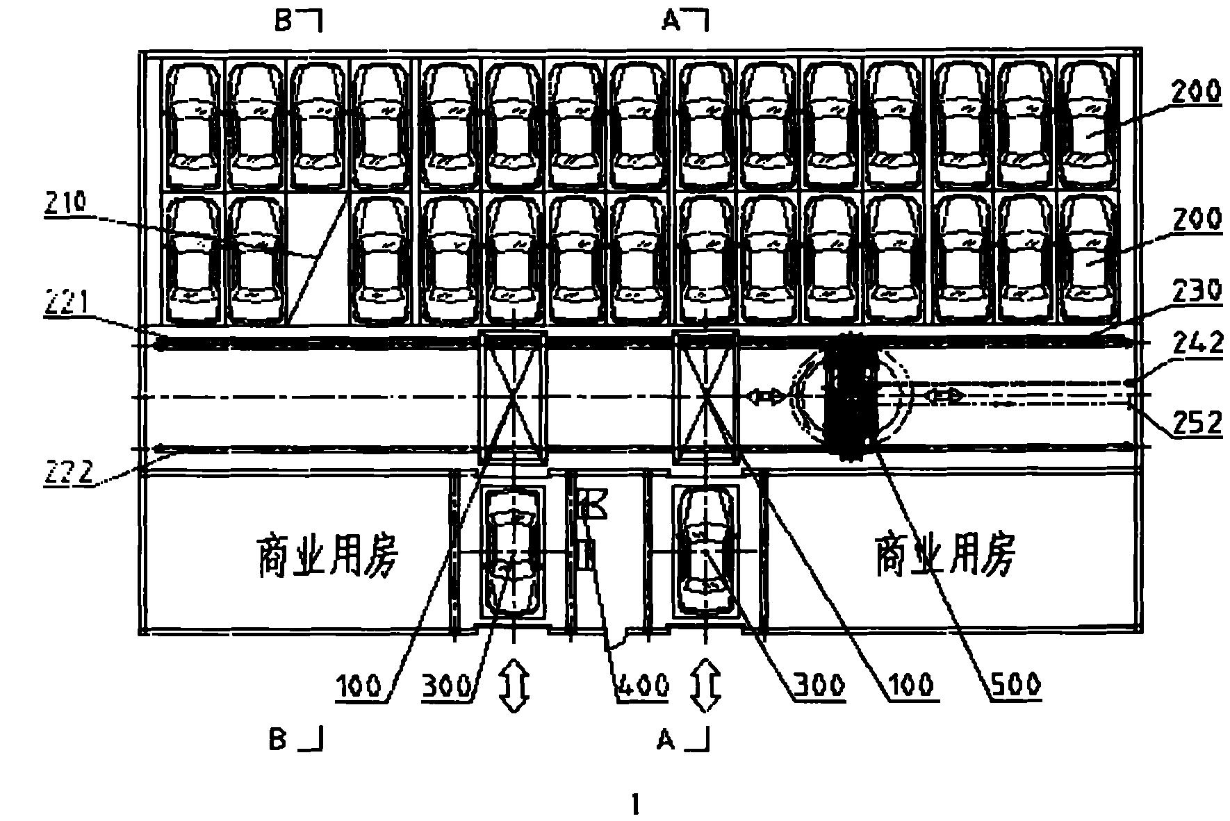 一种平面移动类机械式立体停车库,包括升降机(100),多层存车库位(200)