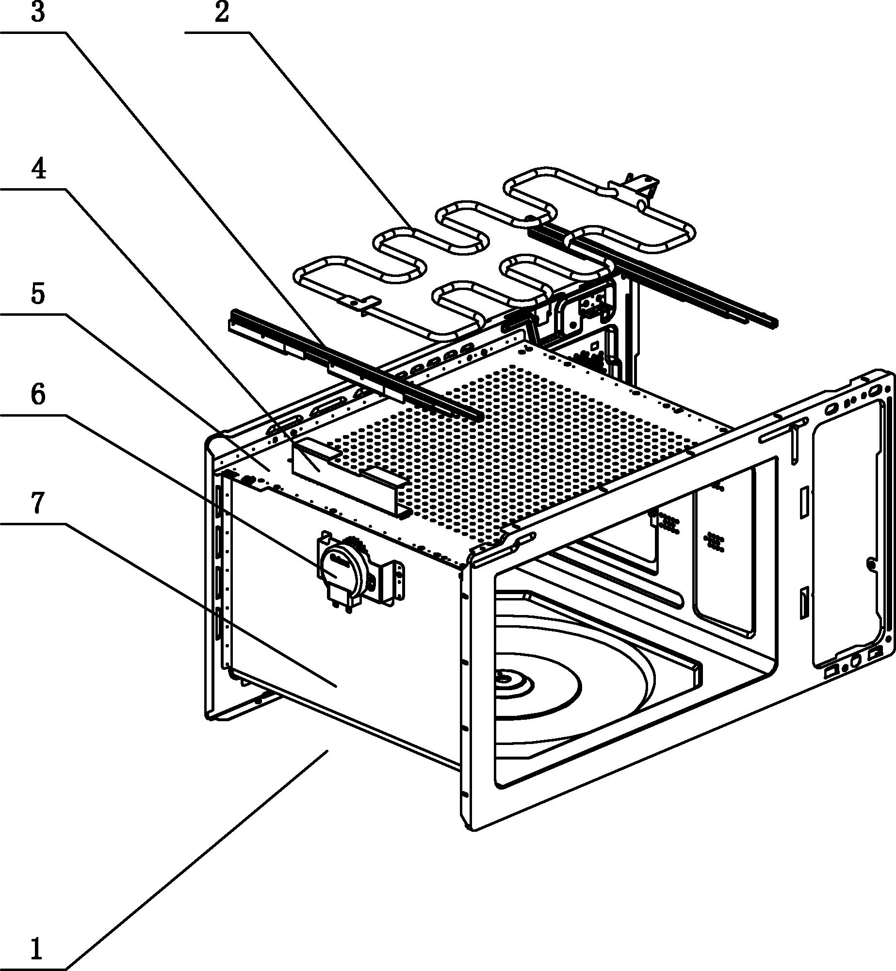 摘要附图摘要一种微波炉的烧烤装置,包括炉体及其加热管,在炉体的侧壁