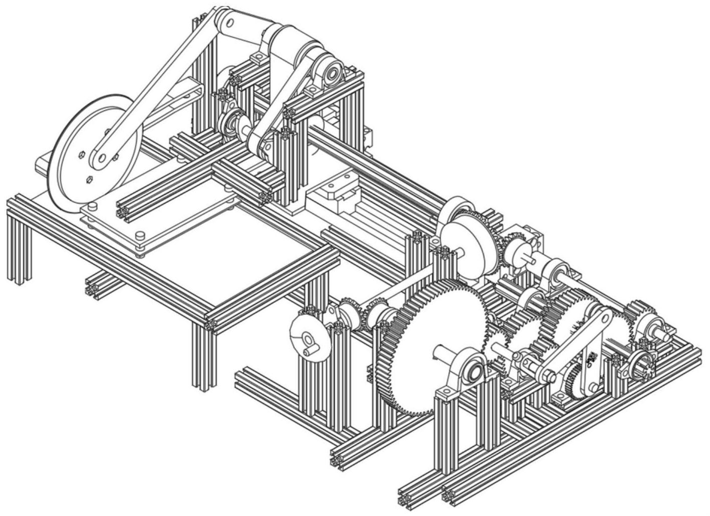 本发明切菜机通过手轮的旋转带动切菜机内部各机械结构之间的传动