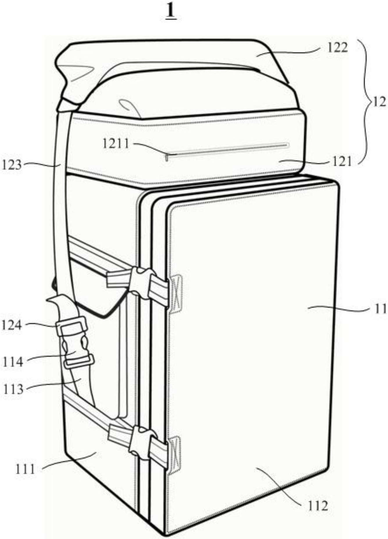 该外卖包包括第一容纳件和第二容纳件,所述第一容纳件为长方体结构或