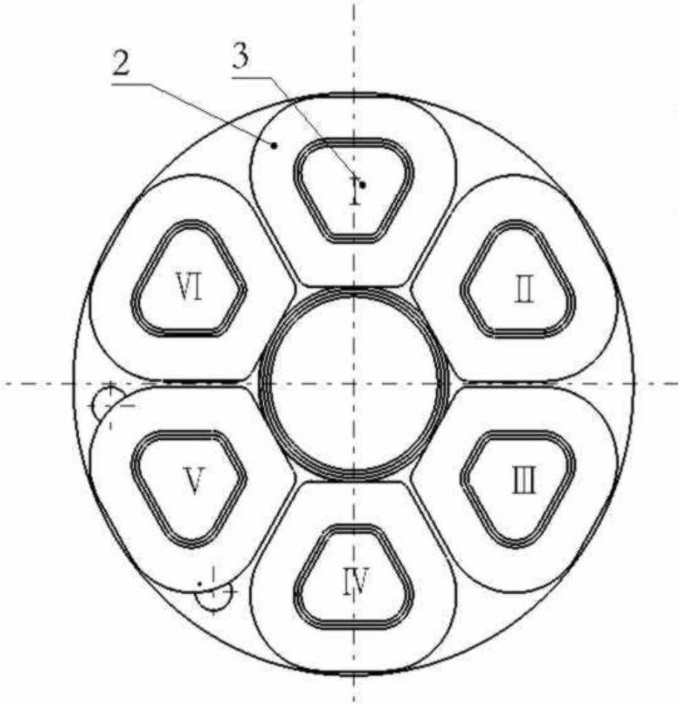 图摘要本实用新型具体涉及一种多余度多极e型电磁铁,属于电磁设计领域