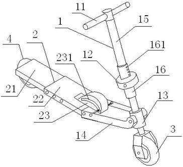 摘要附图摘要本发明公开了一种折叠式多功能儿童滑板车,包括立杆和与