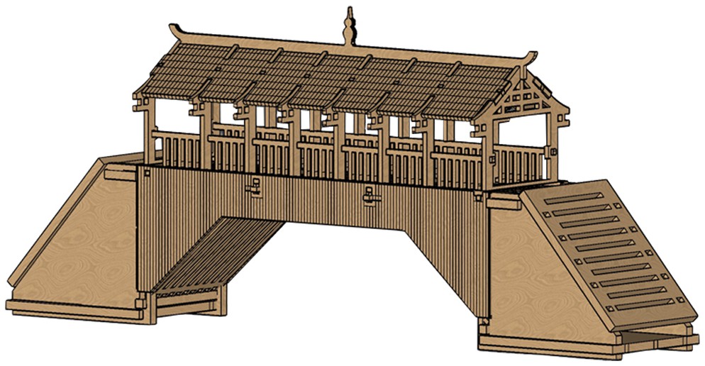摘要附图摘要1.本外观设计产品的名称带有桥台基座的廊桥拼装模型.2.