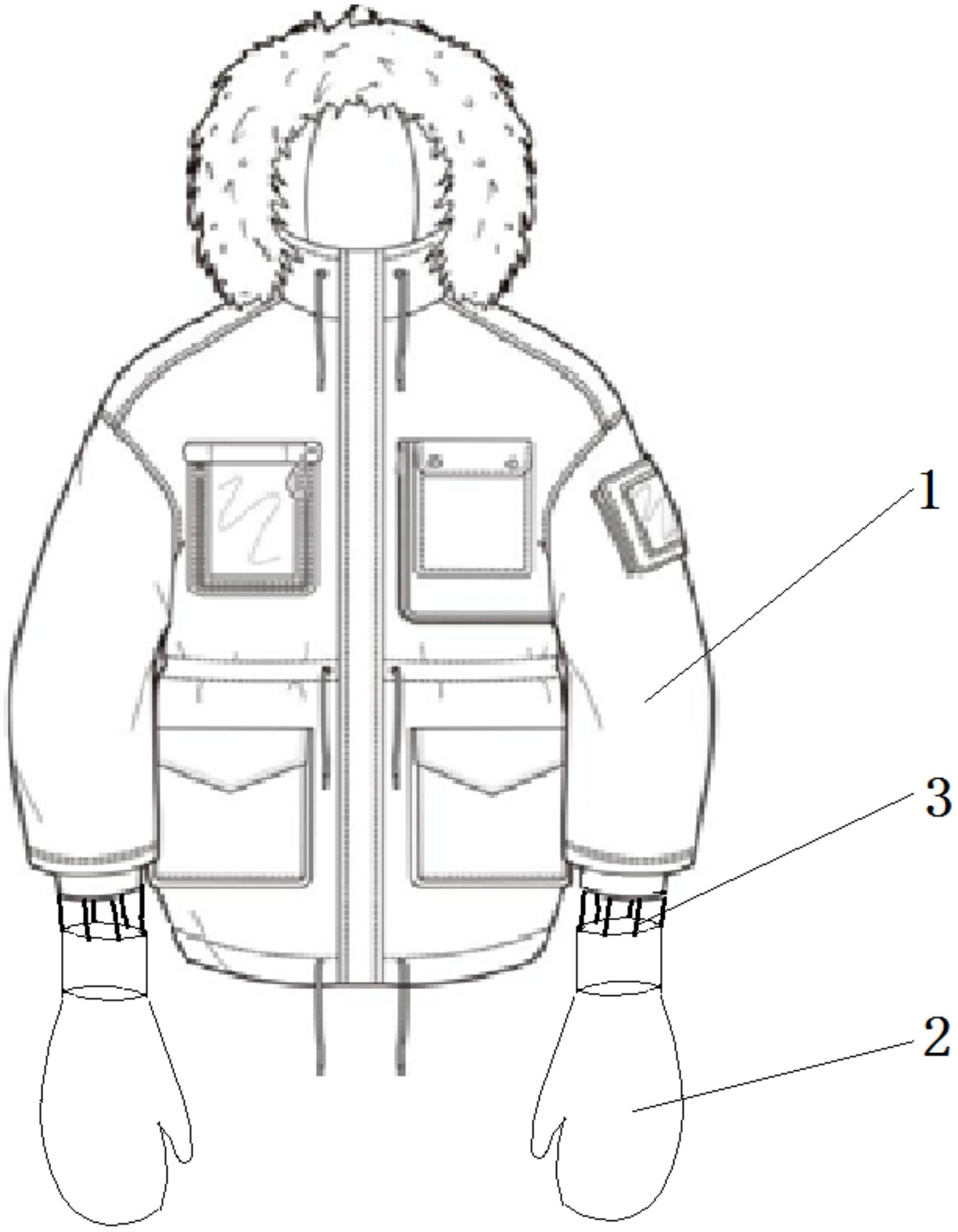 本实用新型的带有手套的羽绒服