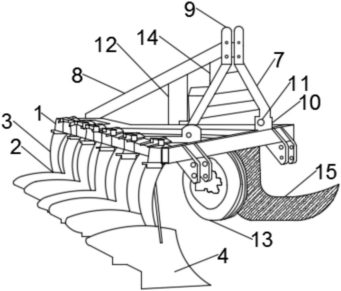 包括三角形结构的犁架,犁架上安装有若干犁体,犁体包括犁柱和犁壁,犁