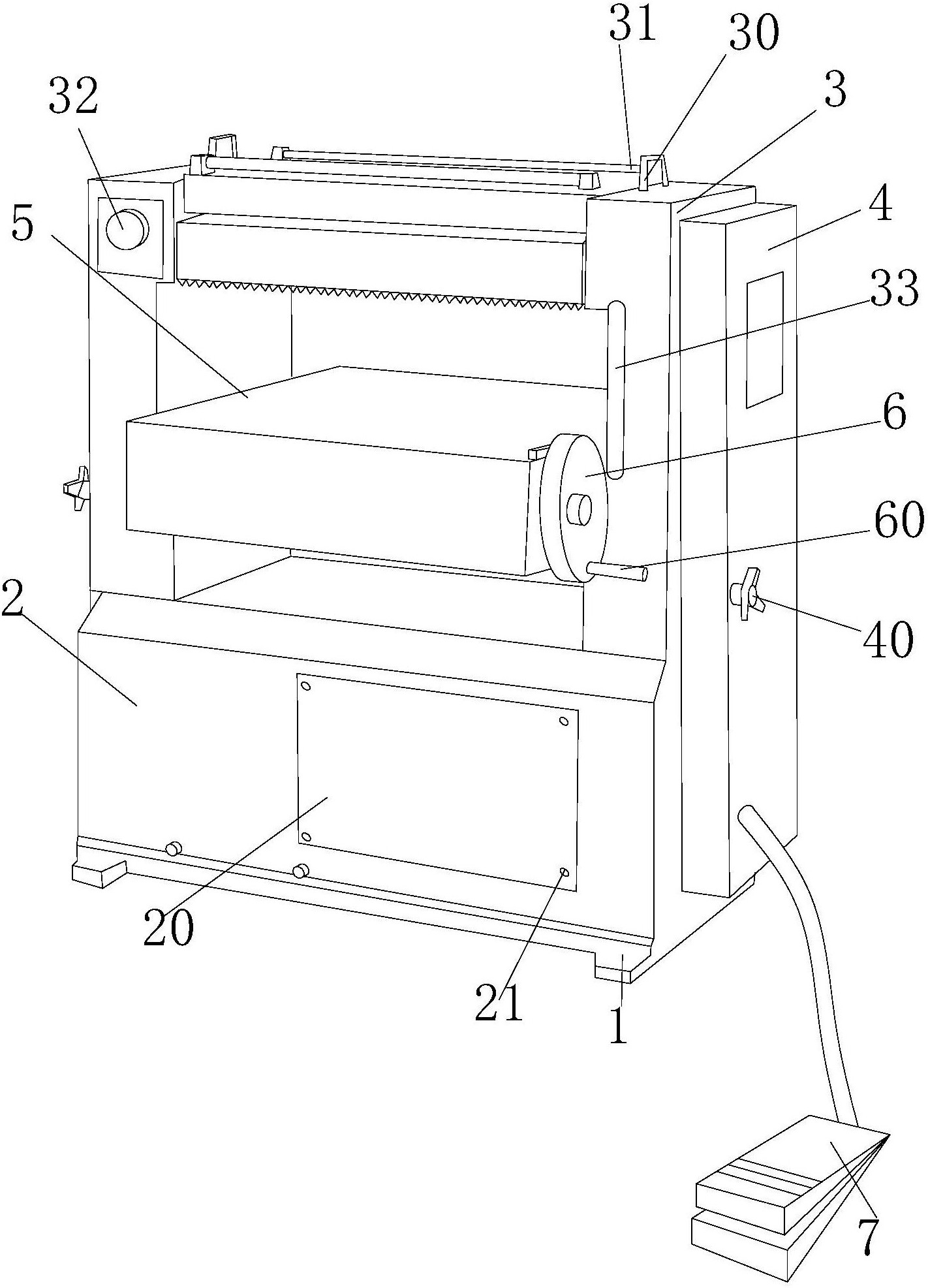 摘要附图摘要本实用新型公开了一种家具加工压刨机,其结构包括底座