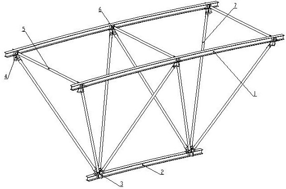 下弦h形鋼,上弦連桿,上弦節點板,下弦節點板,加勁肋和斜腹杆;上弦h形
