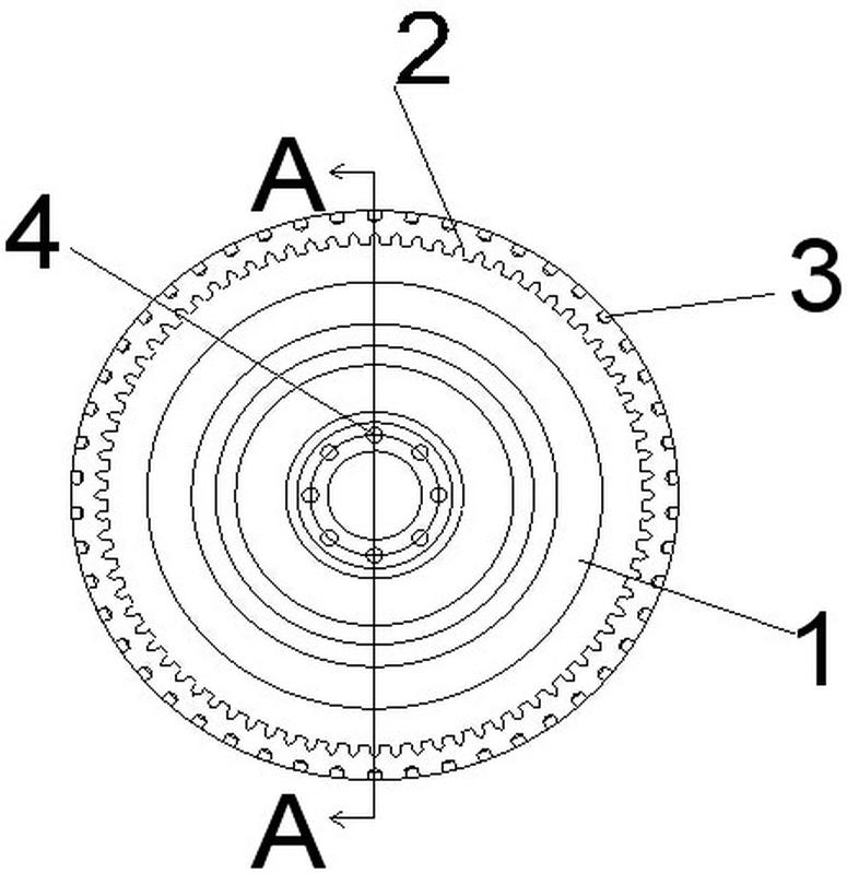 包括飞轮本体,所述飞轮本体前端外圆上设置有齿圈,所述飞轮本体外圆