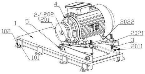 具体为一种可调式电机安装底座,包括固定底座和调节底座,所述调节底座