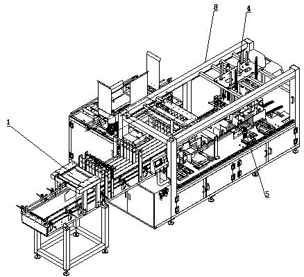 种落差一片式裹包机,包括进瓶输送机,送板装置,落瓶机构,上折上压机构