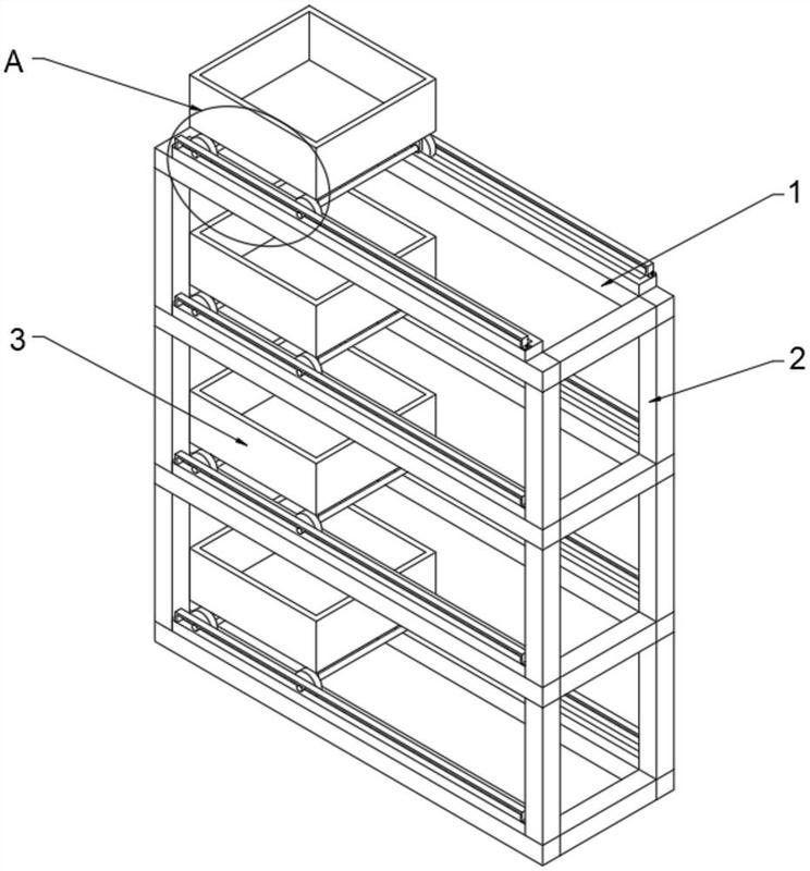 一种存放包括角钢及圆管在内的长物料自动移动的架子