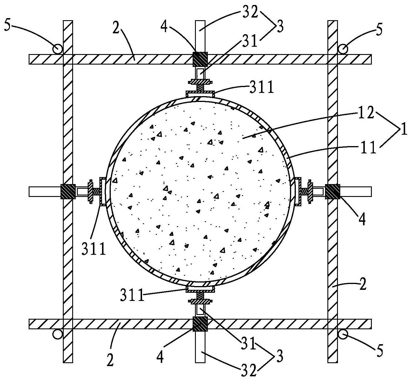 摘要附图摘要本发明提供一种圆形框架柱的抱柱结构以