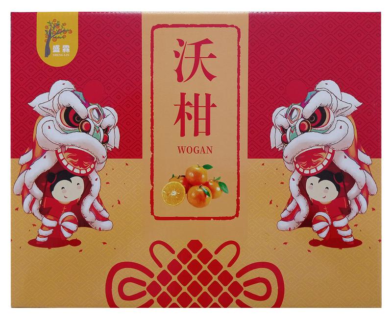 本外观设计产品的名称:包装盒(沃柑双狮). 2.