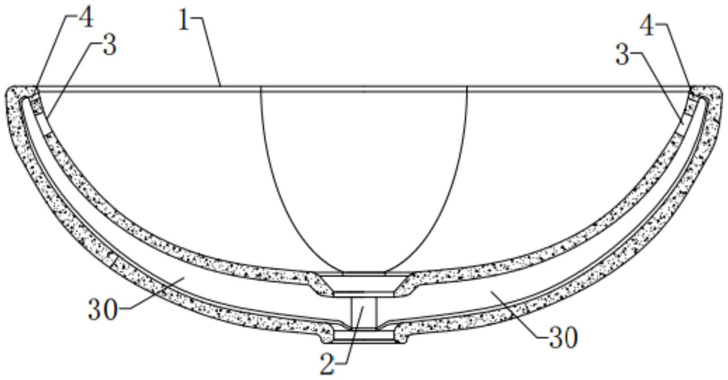 具体涉及一种高效溢流的台下盆,包括盆本体,所述盆本体两侧均设有溢水