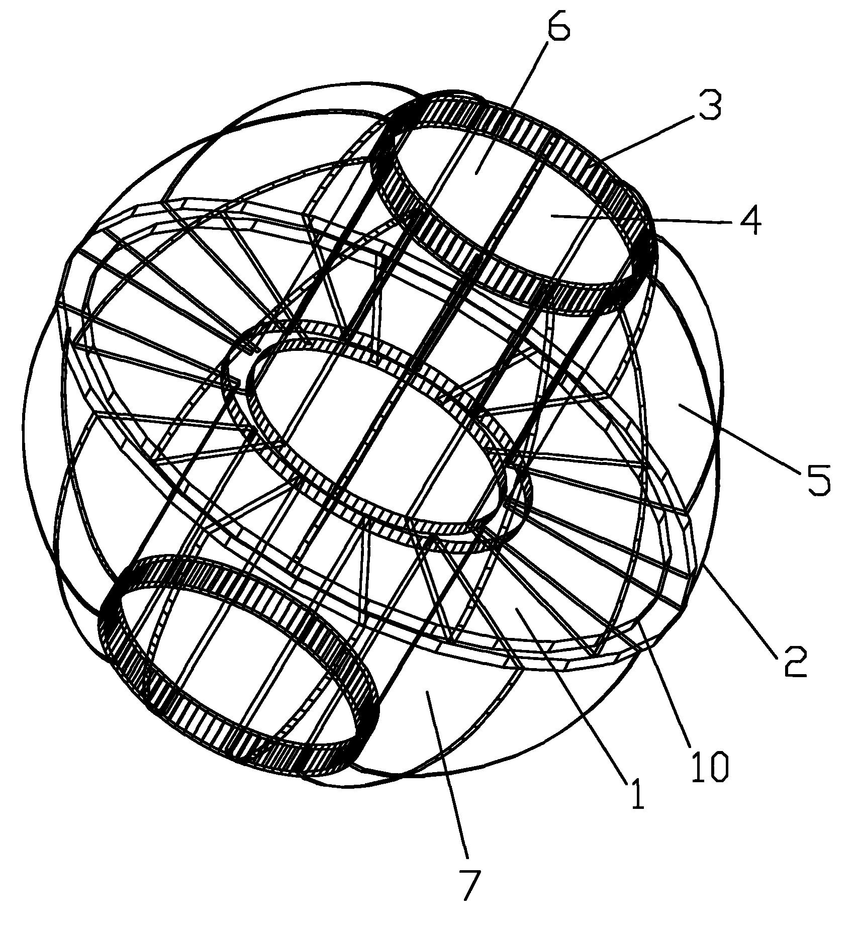所述两半球的对接面构成赤道面,赤道面的外环为赤道环;所述的各半球上