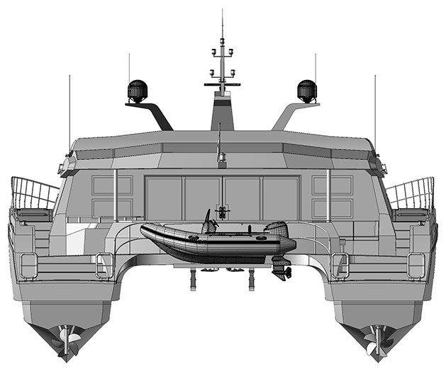 摘要附图摘要1.本外观设计产品的名称:双体游艇(30m).2.