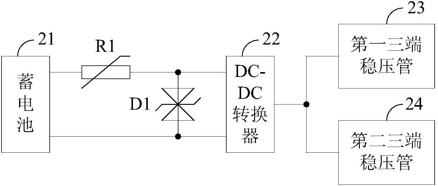 dc62dc轉換器,第一三端穩壓管以及第二三端穩壓管;所述蓄電池的正極