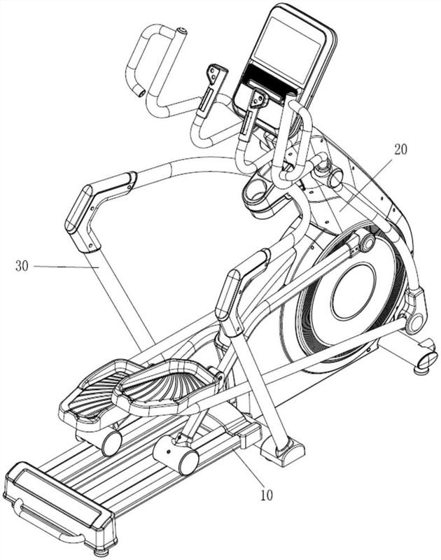 新型椭圆机,包括底座,设于底座前端的支撑架,位于底座两侧的扶手结构