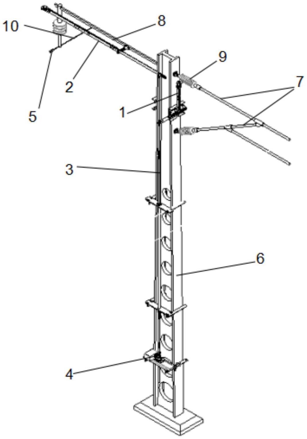 包括:沿接触网支柱竖直方向安装在支柱上的伸缩顶杆,所述伸缩顶杆的