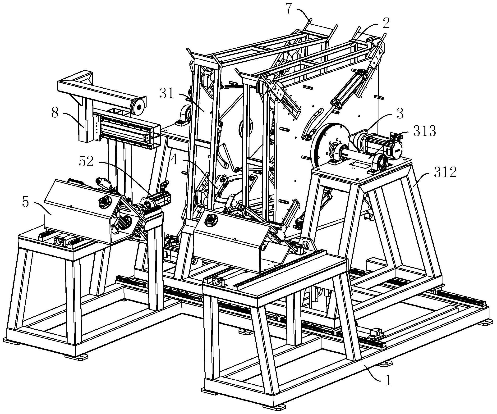 机及其使用方法,包括收卷机架,收卷框,收卷组件,剪切组件以及打结组件
