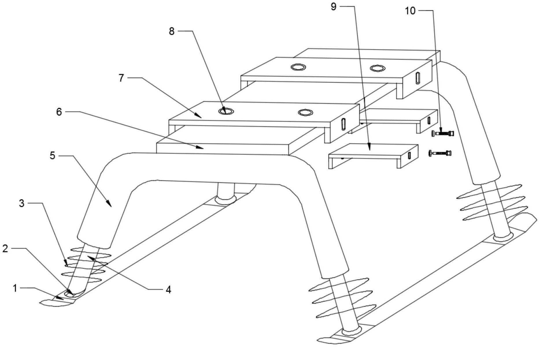 具体是一种无人机用快拆式起落架,包括滑架,套筒以及横板,所述滑架上
