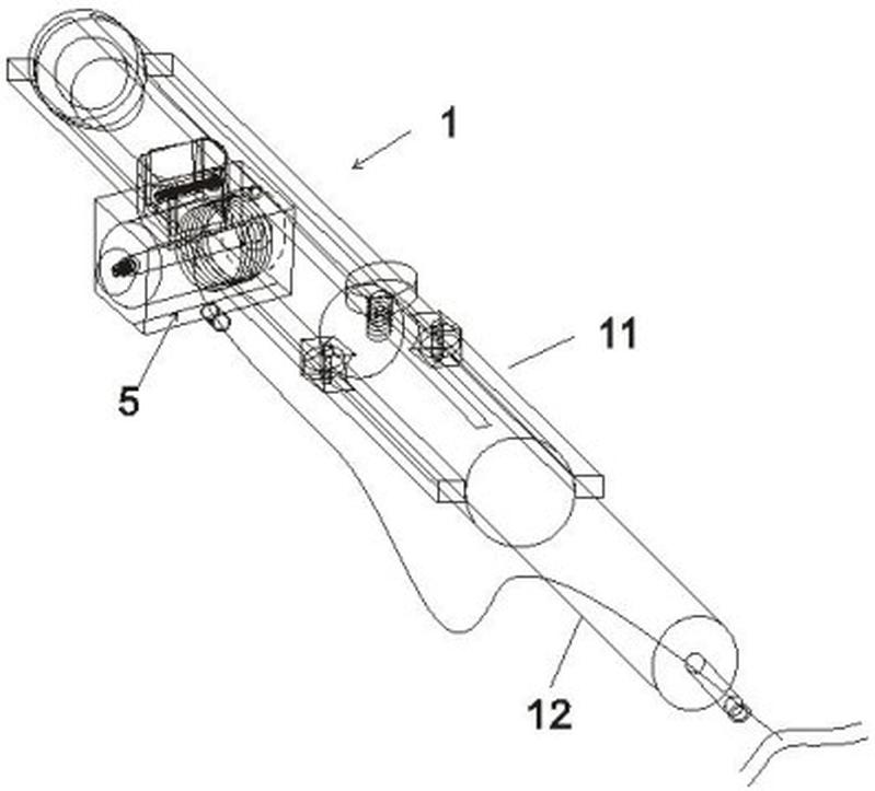 一种自动鱿钓设备,包含受cpu输出控制驱动的转臂驱动轴依次和钓鱿鱼杆