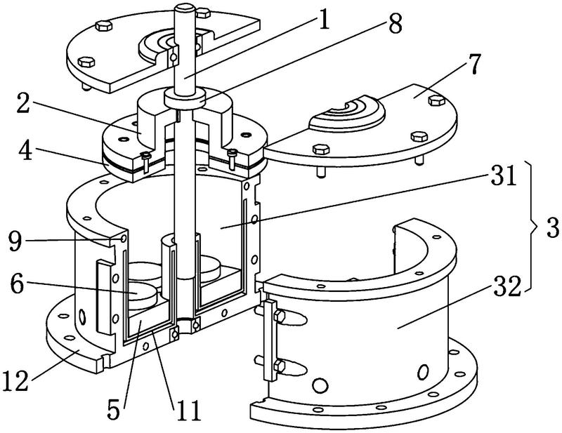 主轴与推力头通过花键连接,推力头的下表面通过螺栓固定连接有镜板,第